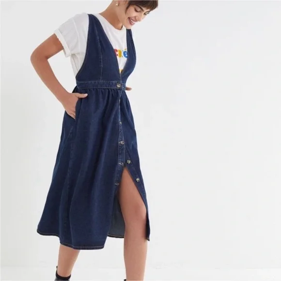 Urban Outfitters Danny Plunging Button Down Denim Overall Dress, EUC, Size XL - Picture 4 of 11